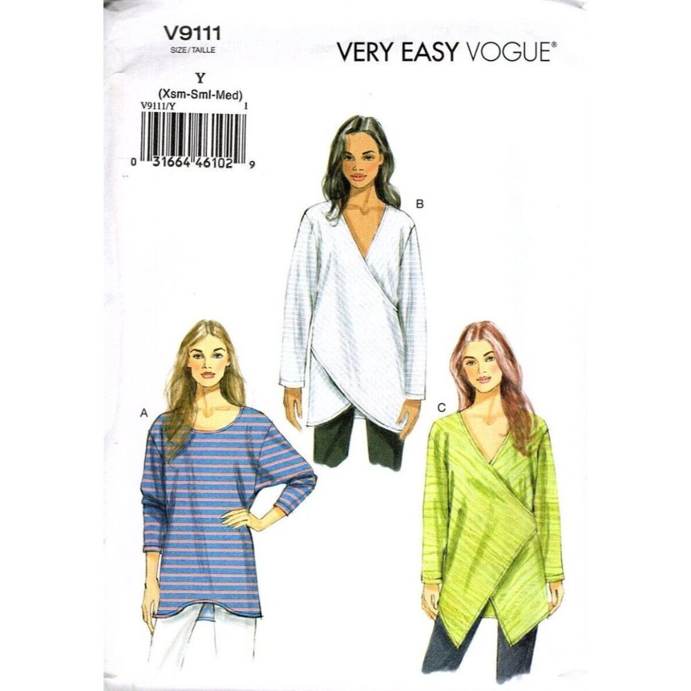 Very Easy Vogue V9111 Misses XSm to M Casual Tops Uncut Sewing Pattern